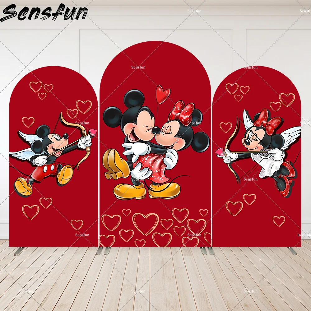 

Valentines Party Decoration Arch Backdrop Cover Red Wall Cartoon Mickey Minnie Mouse Photography Background Party Supplies