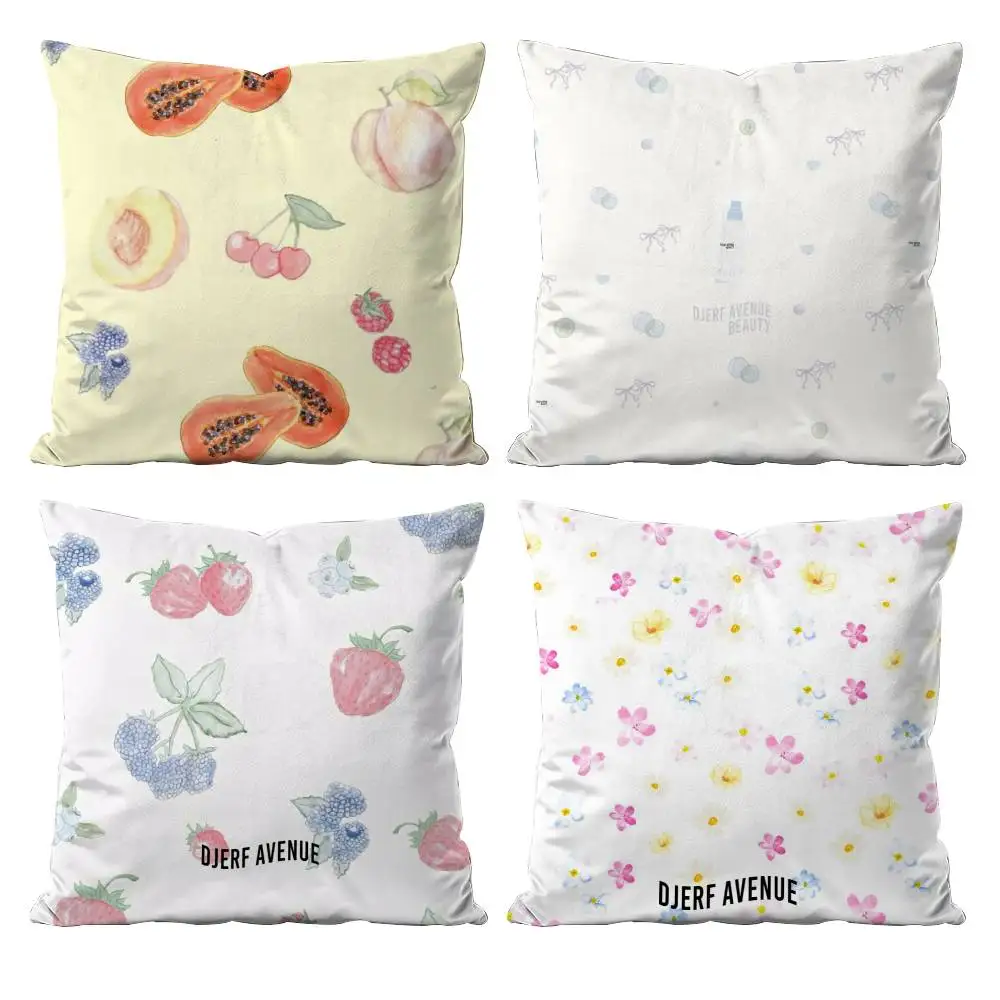 Djerf Summer BerriesS Print Avenue Kissenbezug, Anti-Dustmite-Kissenbezug, unsichtbarer Reißverschluss, seidiger kurzer Plüsch-Sofa-Kissenbezug