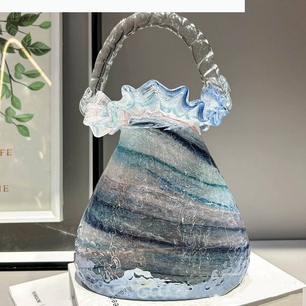 Stained Glass Vase Basket Handbag Flower Vase Floral Arrangement Accessories Glass Terrarium Home Decoration Accessories