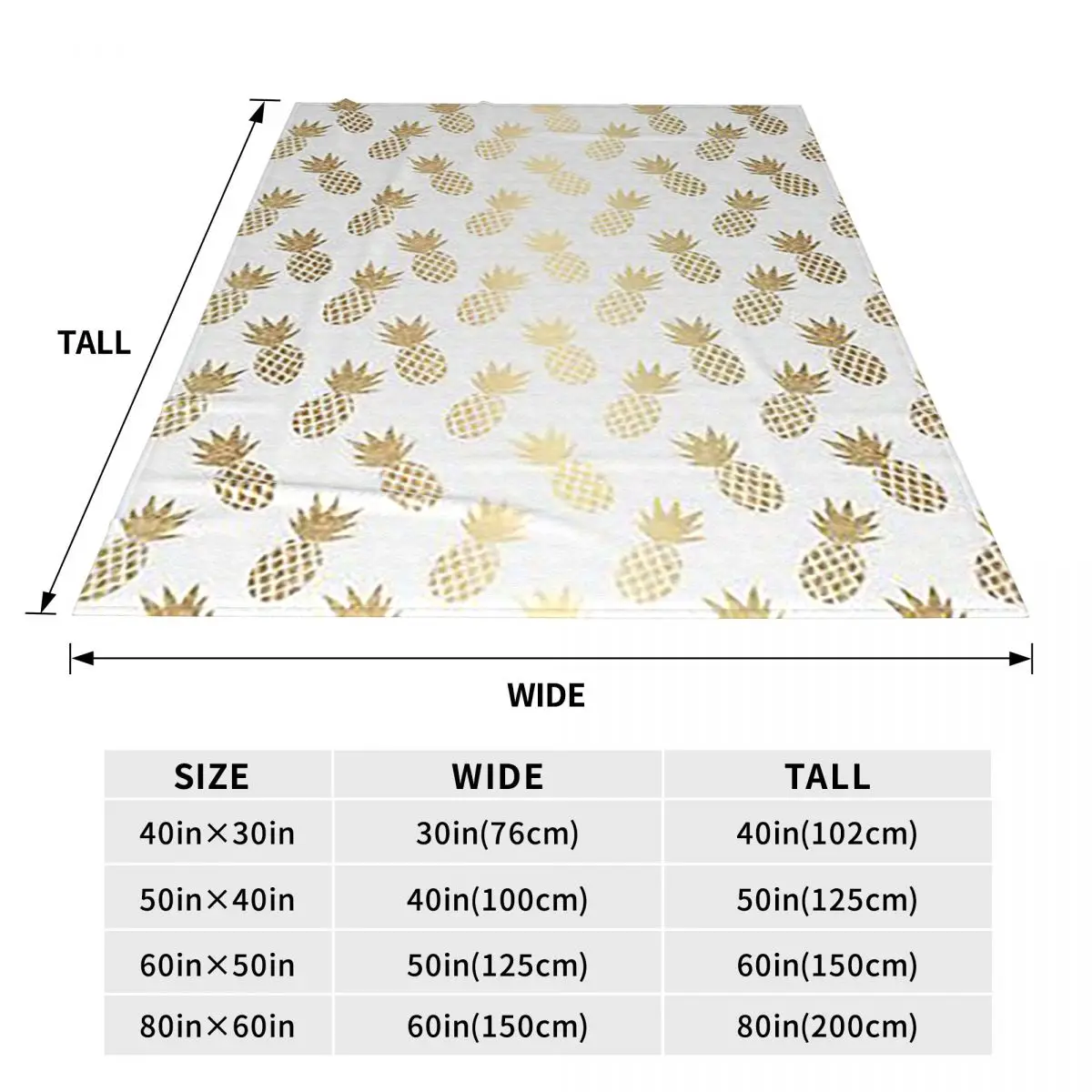 Gold Pineapple Pattern Blankets Fleece Sofa Throw Blanket Warm for Home Bedroom Outdoor Throws Bedspread Quilt