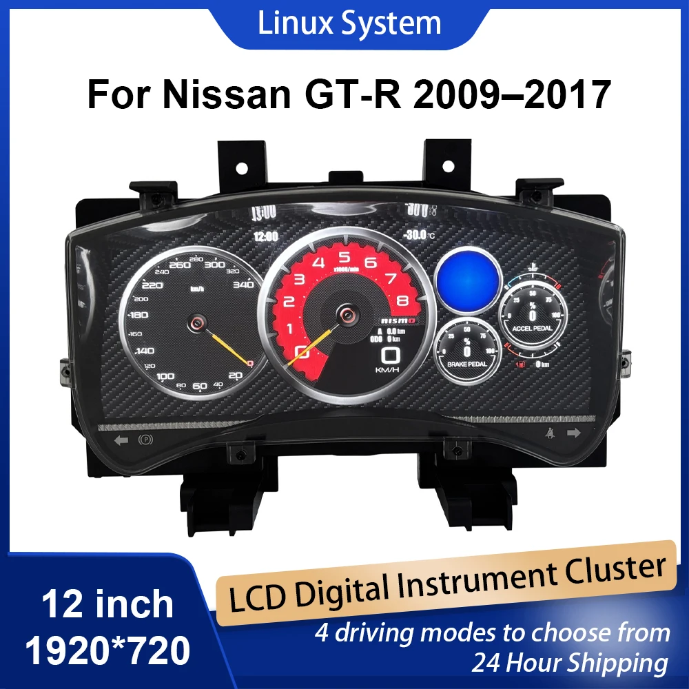 

Цифровая приборная панель для Nissan GT-R 2009–2017 Спидометр 12 дюймов HD экран 1920*720/CarPlay/2S Fast Boot/Plug&Play