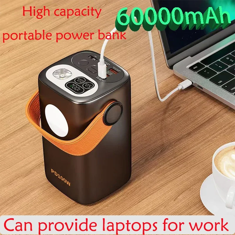 Power Bank 60000mAh Ultra Large Capacity PD100W Notebook Super Fast Charging Outdoor Mobile Power Bank