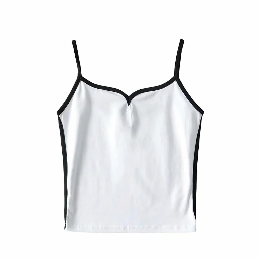 New Polyester Summer Contrasting Top Cotton Chicken Heart Collar Suspenders Crop Top