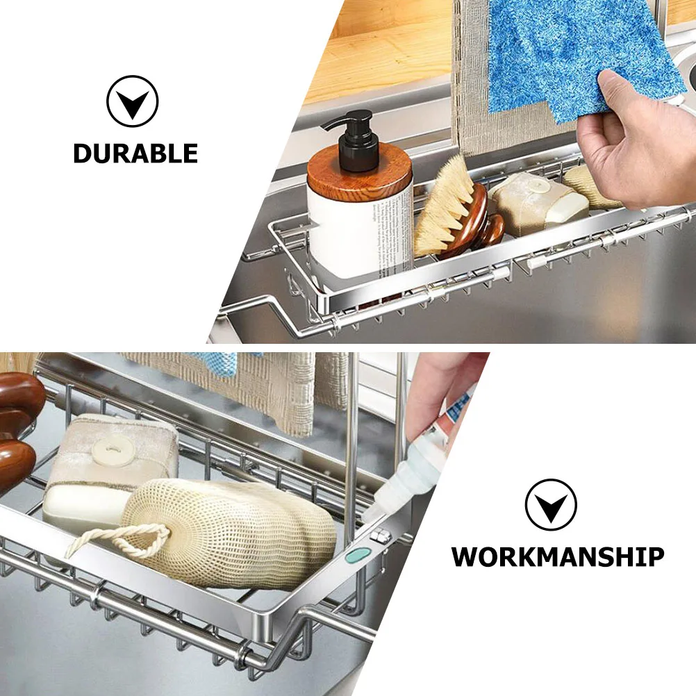 

1pc Stainless Steel Kitchen Storage Rack Dish Cloth Sponge Drainer Shelf Household Multi-Function Drain Shelf Towel Rack Stand