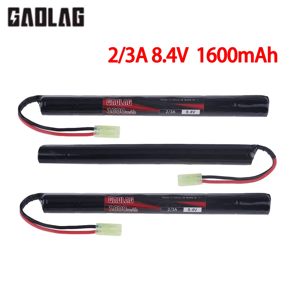 Batería de Airsoft de 8.4V 1600mAh para G36 P90, Piezas de Airsoft AEG, Batería NiMH de 8.4V Tipo Butterfly Nunchuck con Conector Mini Tamiya