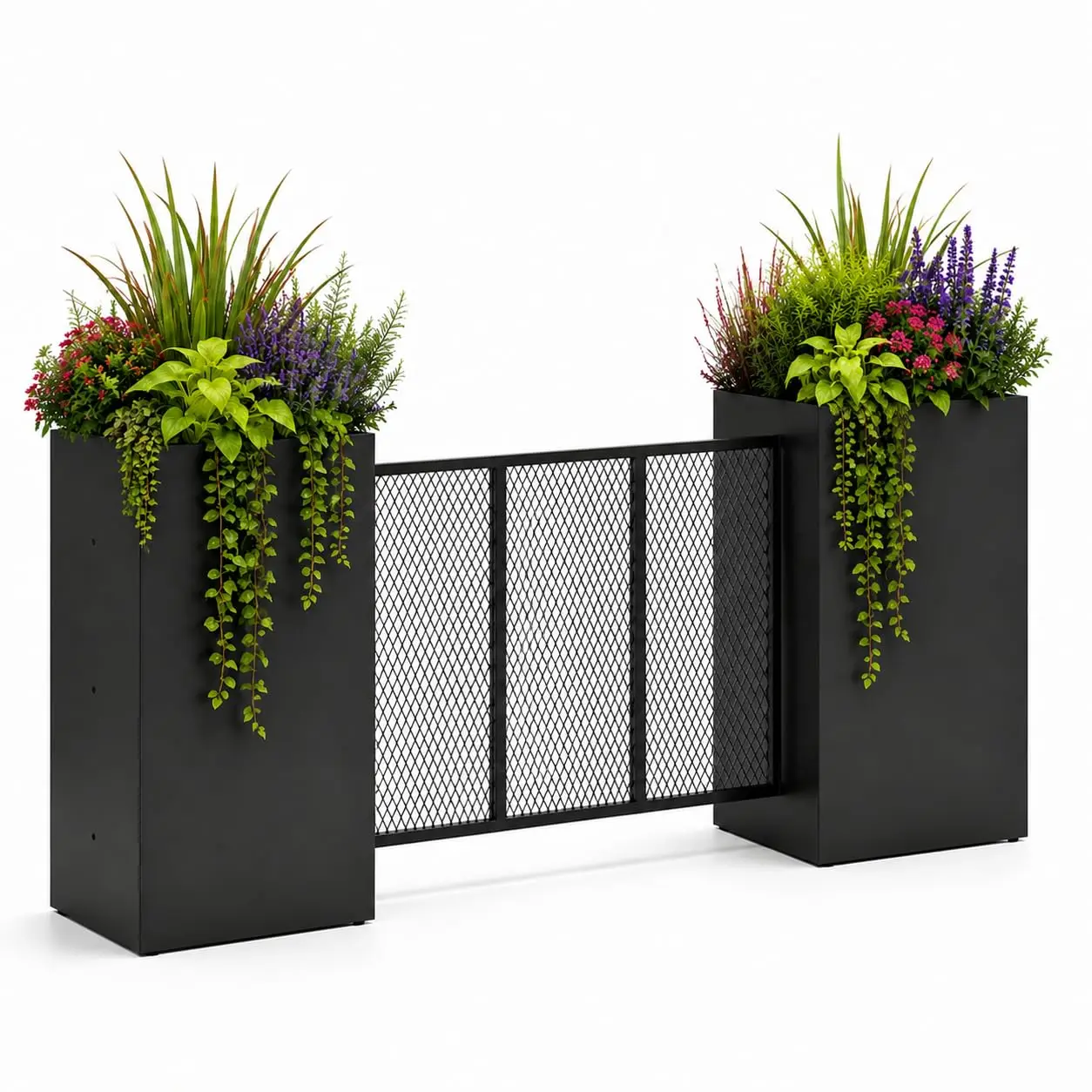 Tall Square Metal Planter Box with Privacy Fence Set of 2