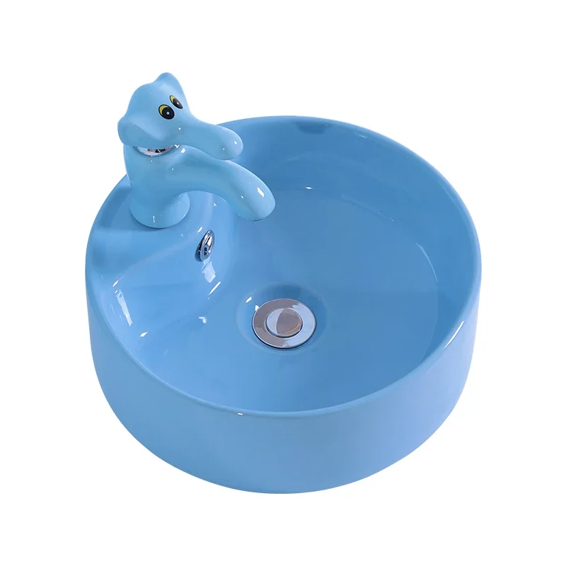 Children's stage basin Ceramic kindergarten bathroom Cartoon wash basin Household small size wash basin Circular sink