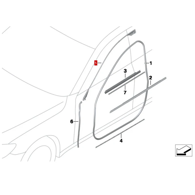 51337178007 51337178008 7series 730d 740Li 760Li Left front roof door gap seal