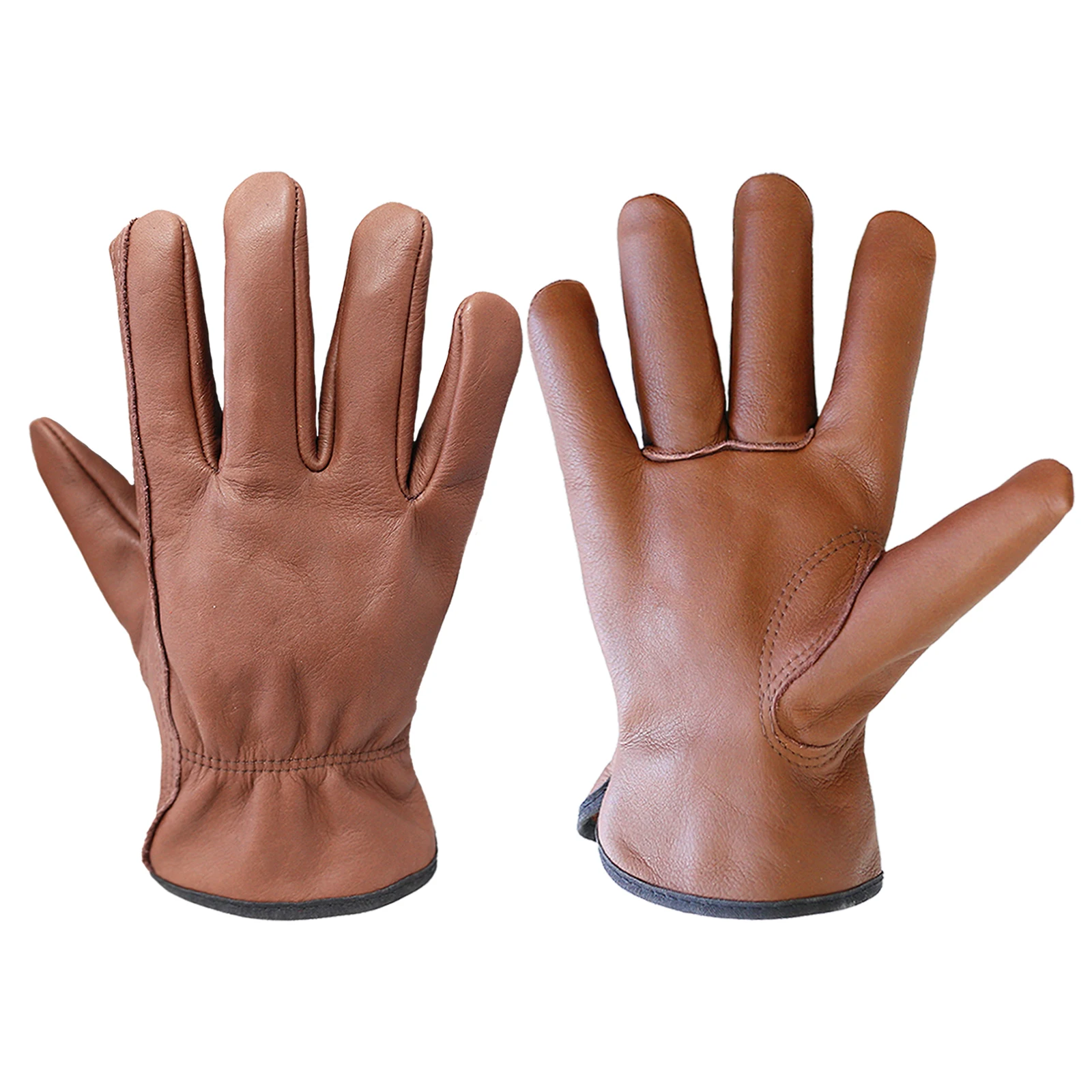 2Pairs Cowhide Leather Work Gloves for Men and Women,Utility Safety Working Gloves for Campinging/Welding/Driving/BBQ/Bushcraft