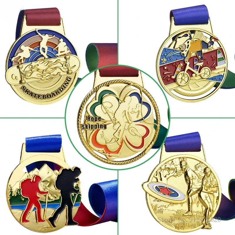 Creative Outdoor Sports Series Jumping Rope Balance Bike Hiking Skateboard Medal Decors Team Rewards Hang Neck Metal Medals 2Pcs
