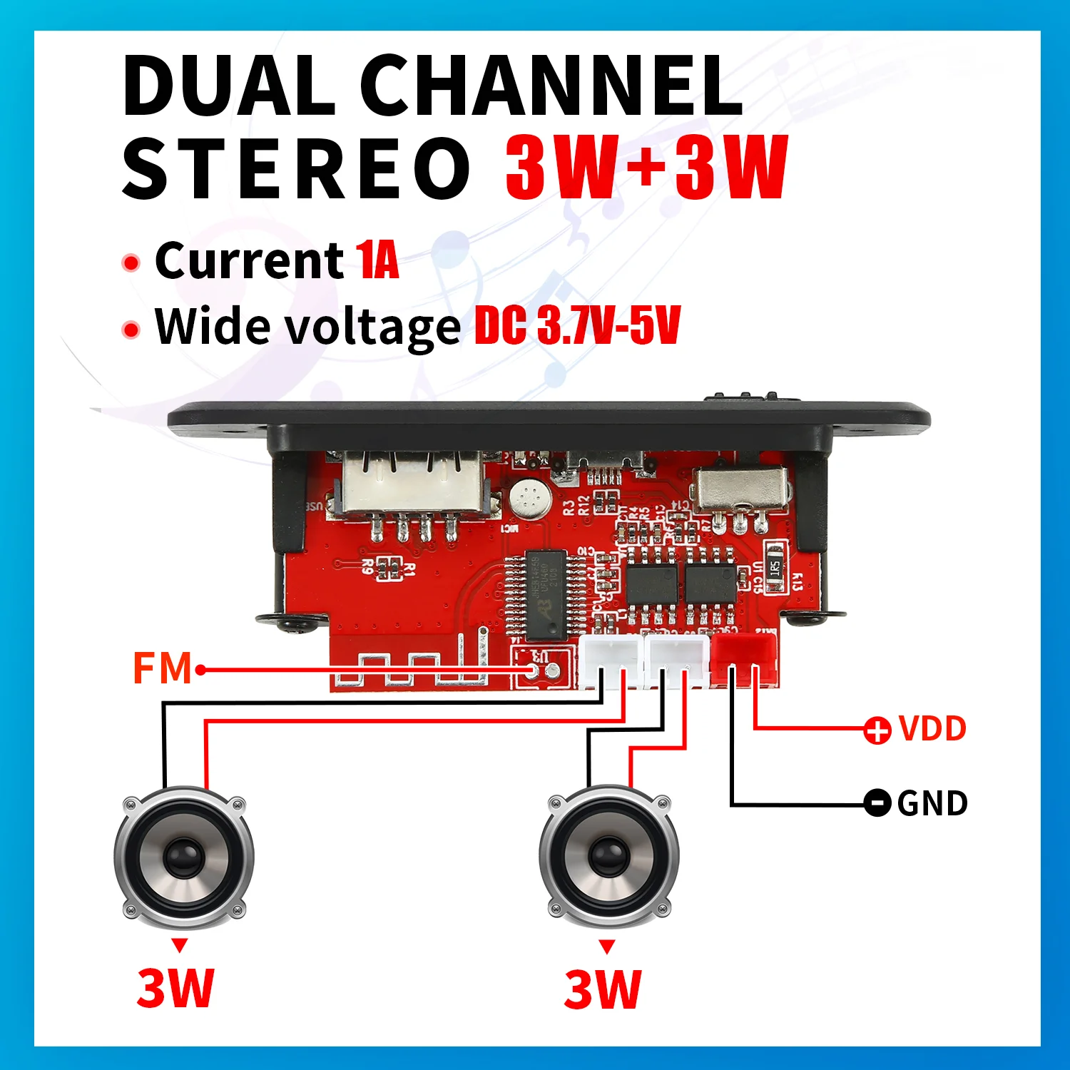 6W Amplifier DIY MP3 WMA WAV APE FLAC Decoder Board 5V 3W Bluetooth 5.0 Call Recording USB TF FM Radio Mp3 Music Player Speaker