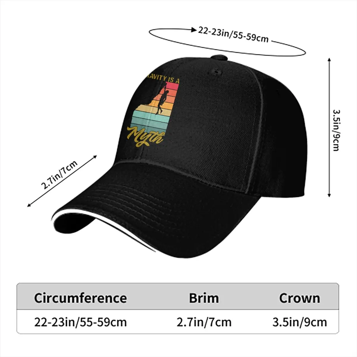 Washed Men's Baseball Cap Gravity Is A Myth Rock Climbing Sunset Trucker Snapback Caps Dad Hat Mountain Climber Golf Hats