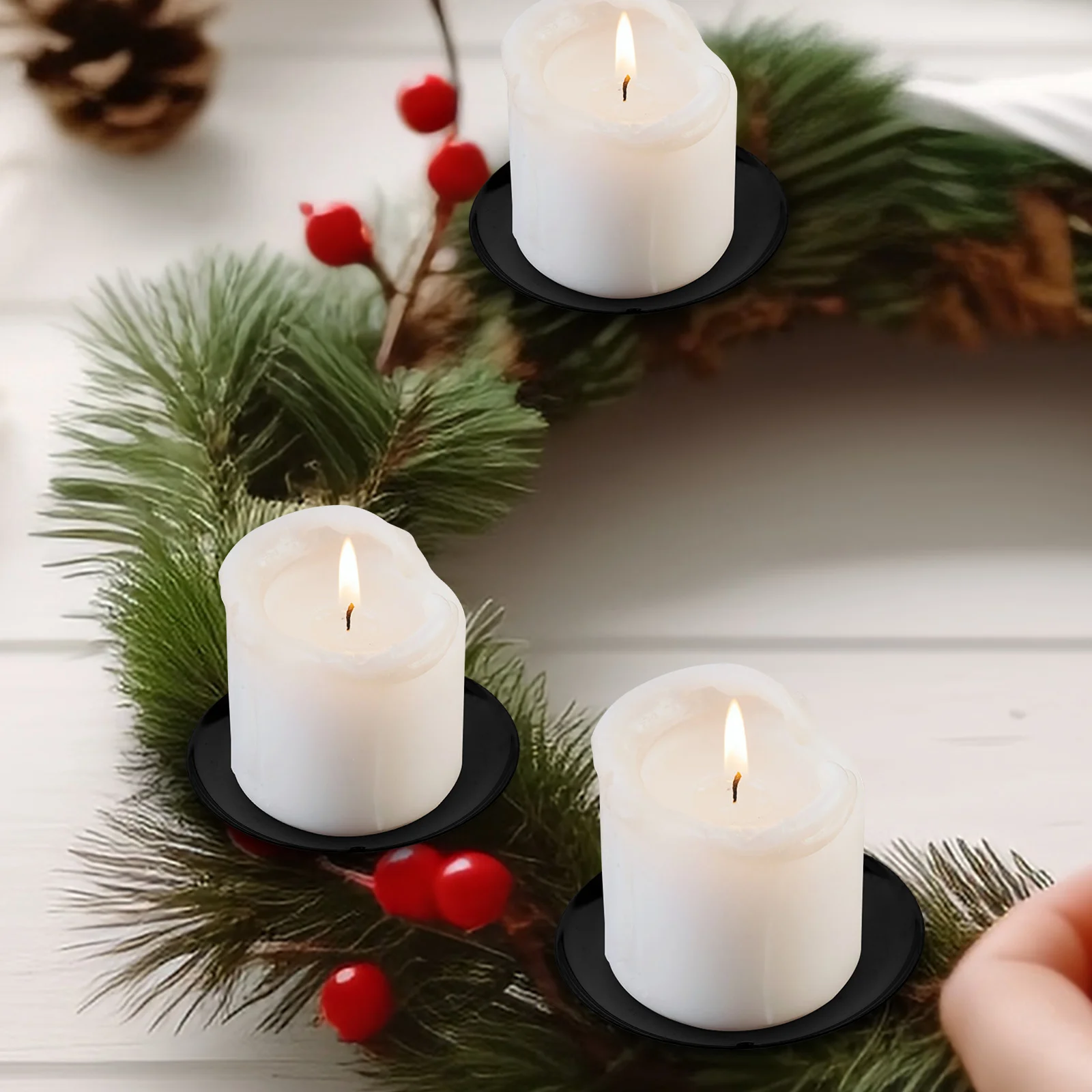 

10pcs Christmas Plate Iron Pillar Stand Home Holiday Party Centerpiece Cast Iron Trays Gold Black Green Round Taper