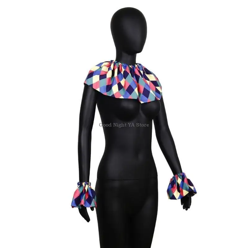  Clown Costume Collar Shawl And Wrist Cuffs Set For Halloween Party Adult Child