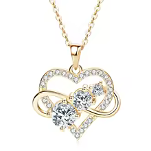 Lovely Yellow Gold CZ Pendant Heart 925 Sterling Silver - Gold Color