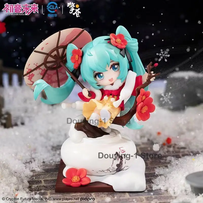 In Stock Original Miku Red plum in the snow Q Ver. Desktop ornaments  Anime Action Collection Figures Model Toy