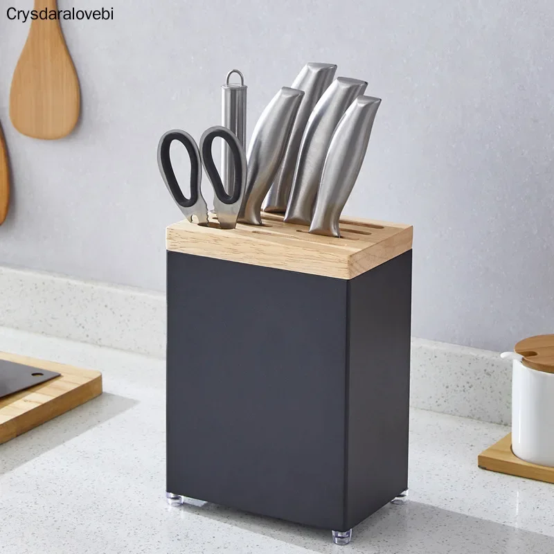 Kitchen Black Knife Holder Square Insert Knife Holder Scissors Storage Fruit Knife Table Storage Solid Color Knife Holder