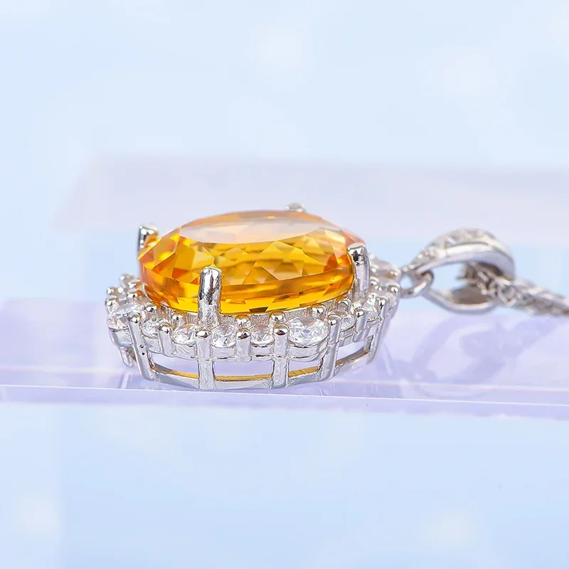 New Natural Citrine Pendant Necklace for Women S925 Sterling Silver Rose Gold Stylish Personality Pendant Belt Certificate