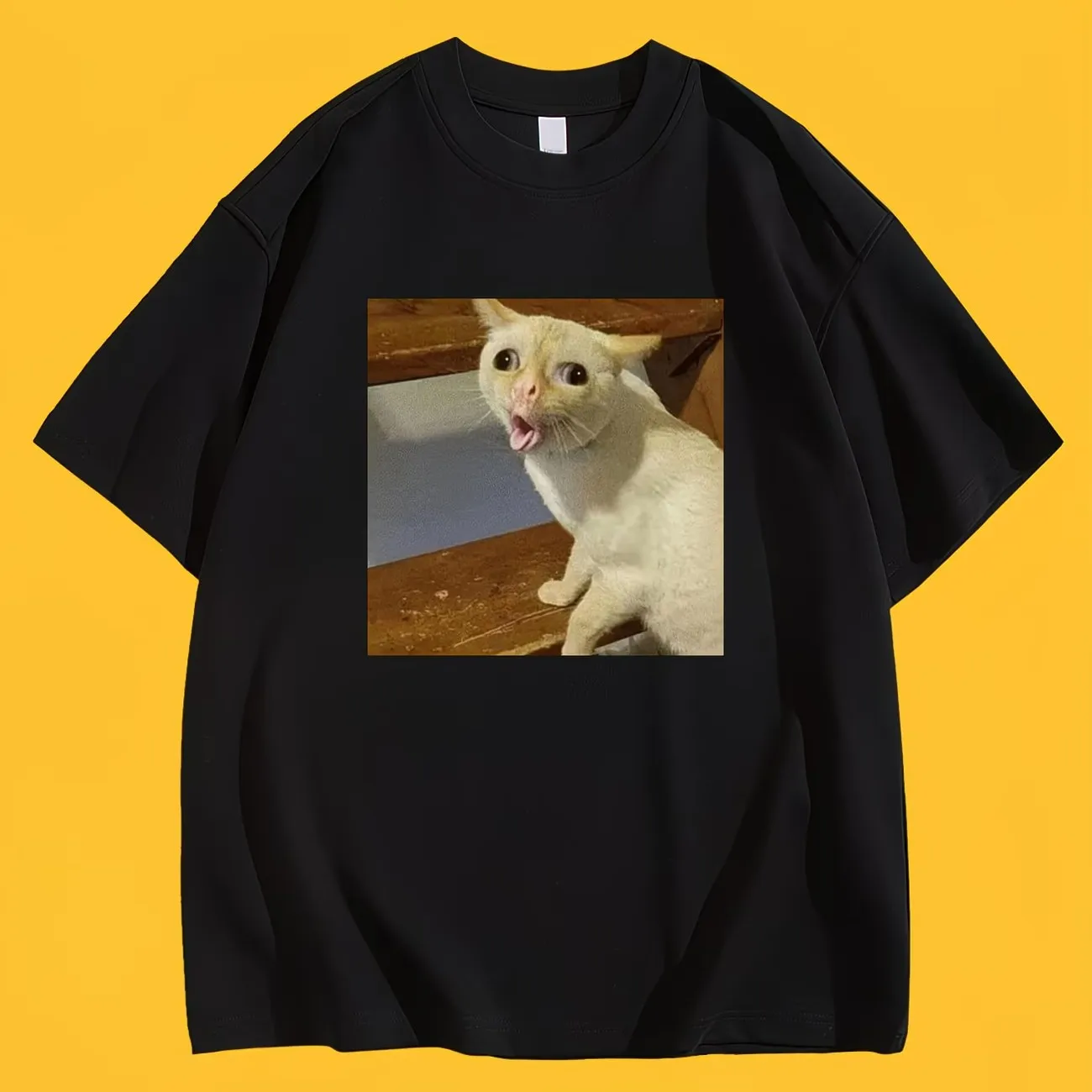 Funny Coughing Cat Meme T-Shirt Humorous Graphic Tee Summer Short Sleeve Casual Streetwear Trendy Fashion Top for Men Women