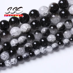 Bicolor Black White Glass Round Beads Natural Snow Cracked Quartz Crystal Beads For Jewelry Making Diy Bracelets 6 8 10 12mm 15