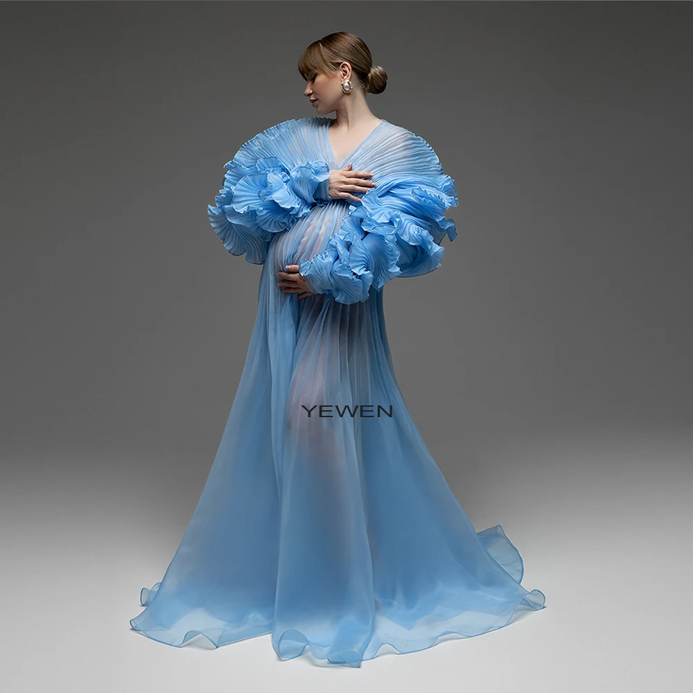 2025 V Neck Pleated Organza Maternity Dresses for Photoshoot Long Dress for Pregnancy Shoot Baby Shower Dresses YEWEN YW243116 image 5