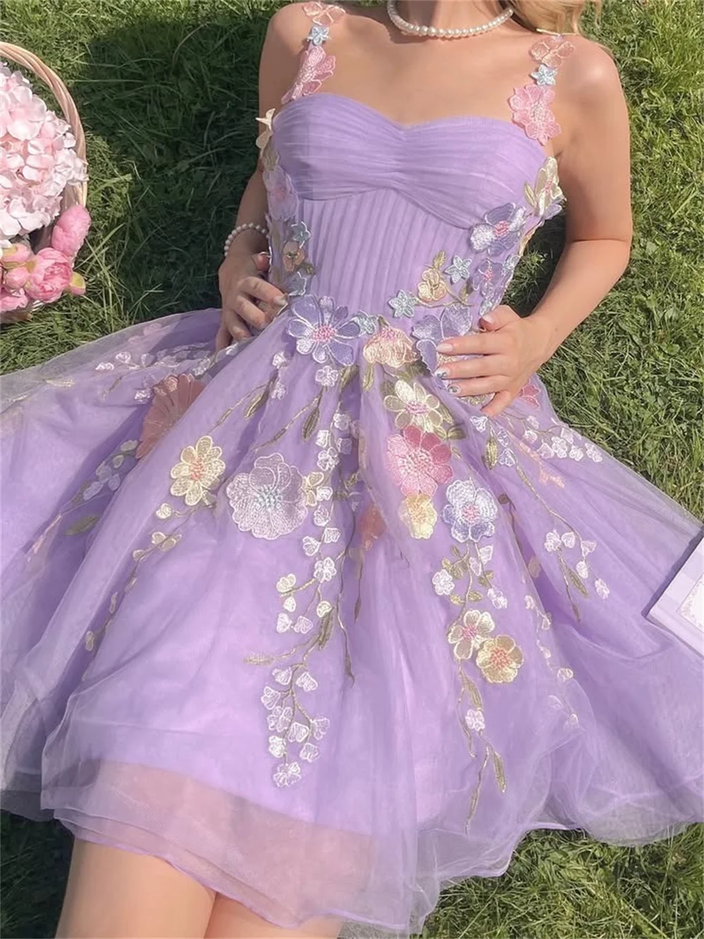 Amanda Customized Purple Lace Appliques Mini Prom Dresses Spaghetti Strap vestidos de noche Ball Gown After Party Formal Evening