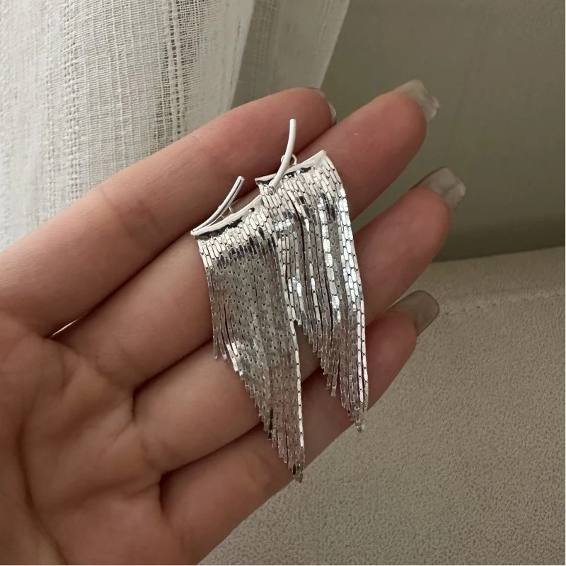 S925 pure silver Korean version niche design tassel earrings Korean version simple and fashionable INS style retro ear accessori