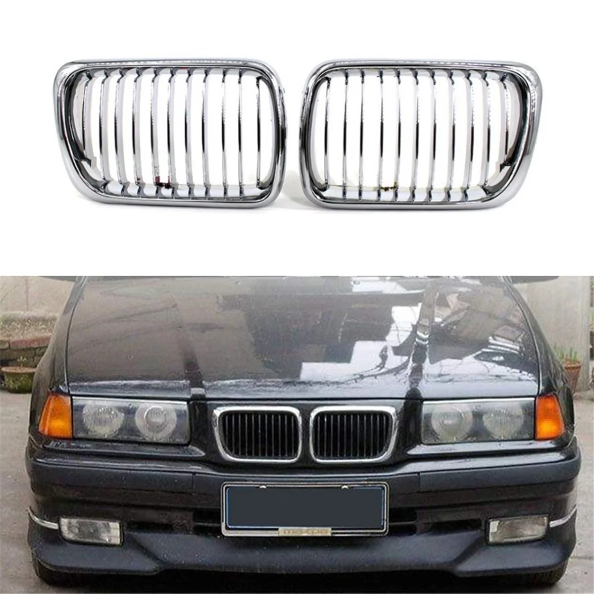 شبكة الكلى للسيارة، شبكات السباق الأمامية الرياضية لسيارات BMW 3 Series E36 1997-1999 51138195151 51138195152   فضي -T45C