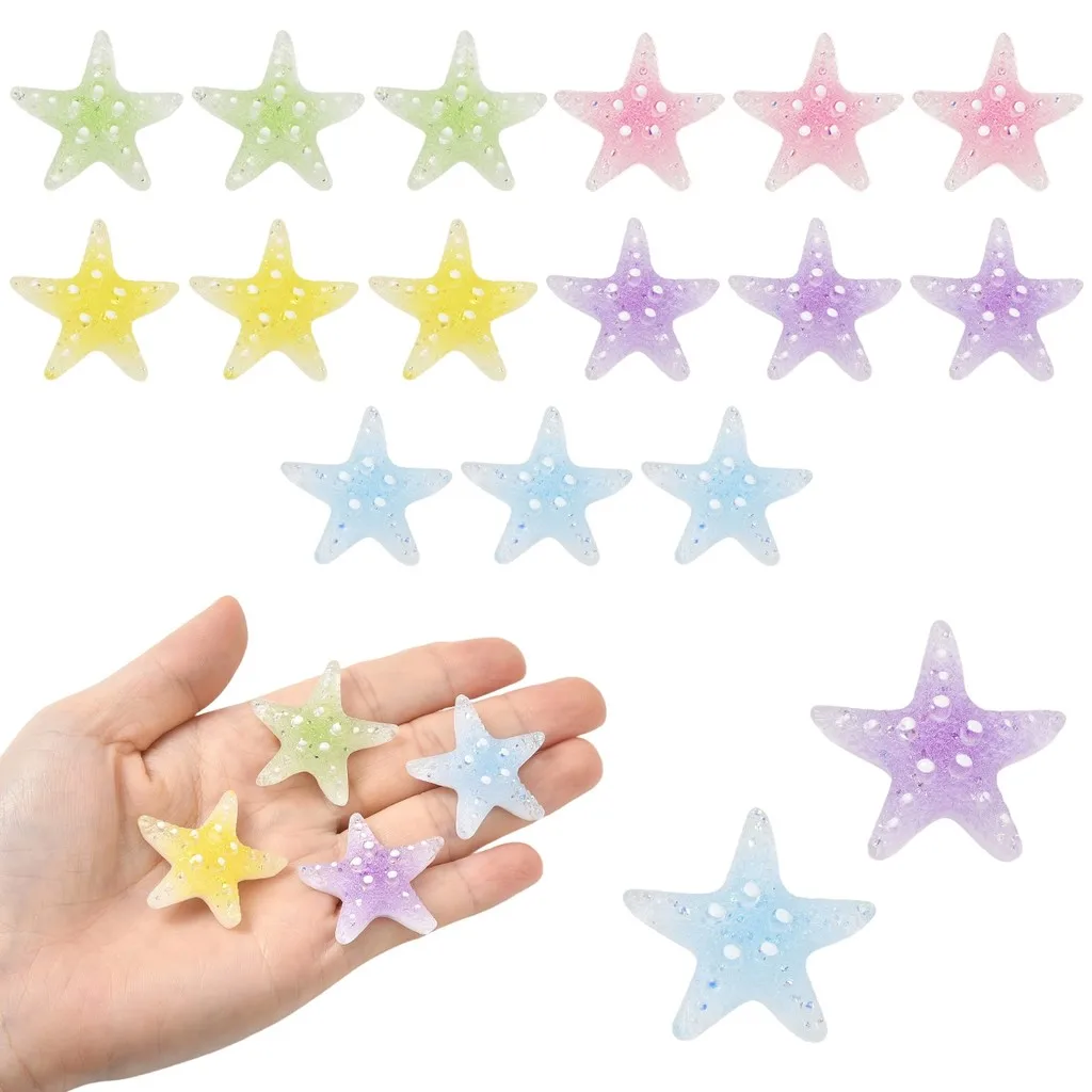15Pcs Transparent Resin Paillette Starfish Pendants, 5 Colors, 3Pcs/Color, Mixed Color, for DIY Keychain Jewelry Making