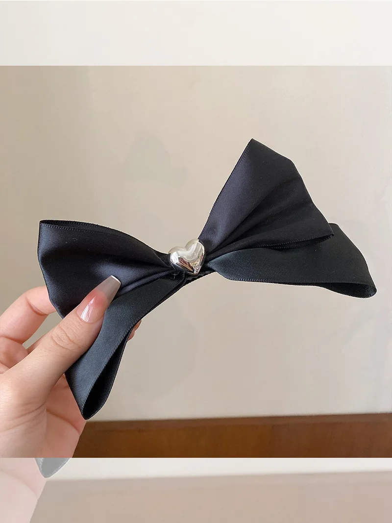 Fashion Korean Black Bowknot Heart Hairpin Hair Clip for Women Girls 2022 Autumn Winter Classic Ribbon Barrette Hair Accessories