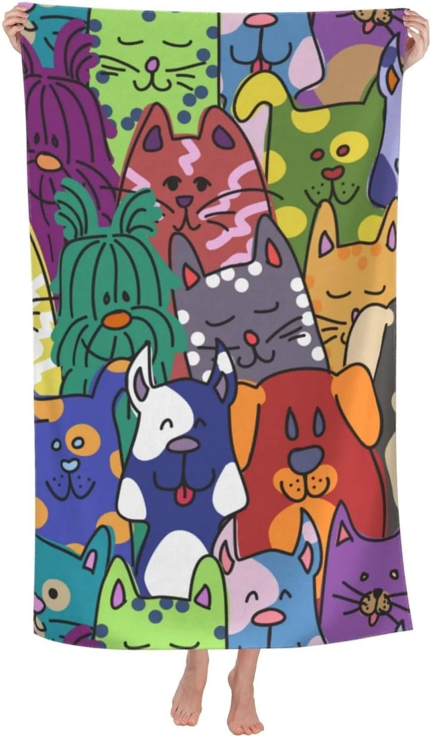 Cartoon Dog Cats Beach Towel for Family stuffs friend Gifts Quick-Dry Sand free For Bath Yoga Tourism Beach Camping Swimming GYM