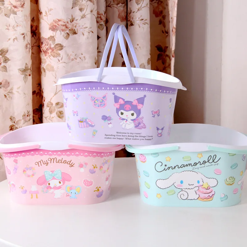 Anime Sanrio Series Washing Basket Cinnamoroll My Melody Kuromi Storage Toiletries Japan and South Korea Hot Selling Hand Basket