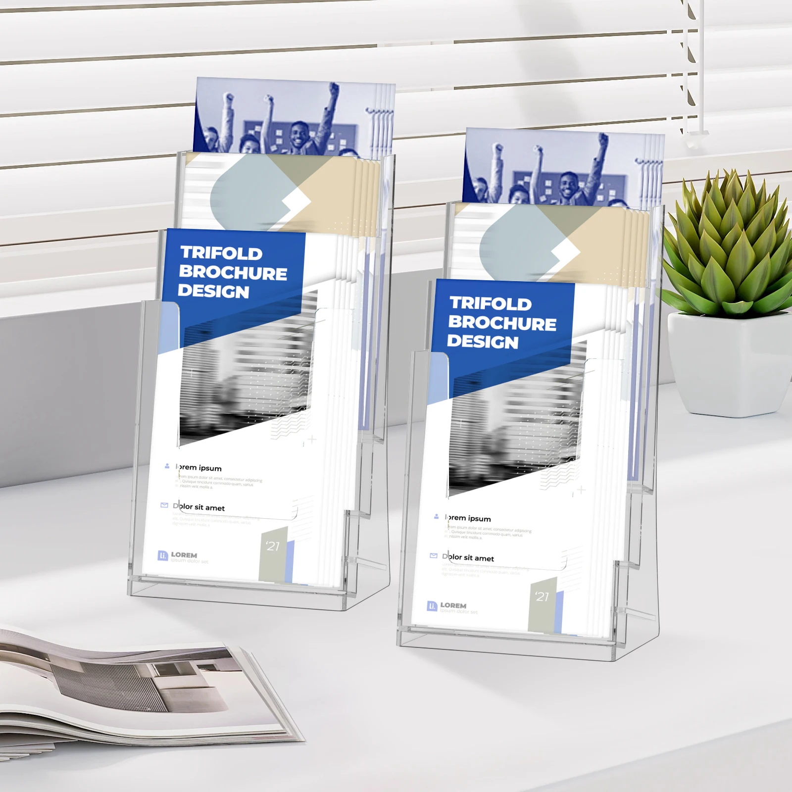 2Pcs Brochure Holder 3 Tiers Clear Acrylic Brochure Display Stand Multifunctional Literature Rack for Wall Mount or Countertop