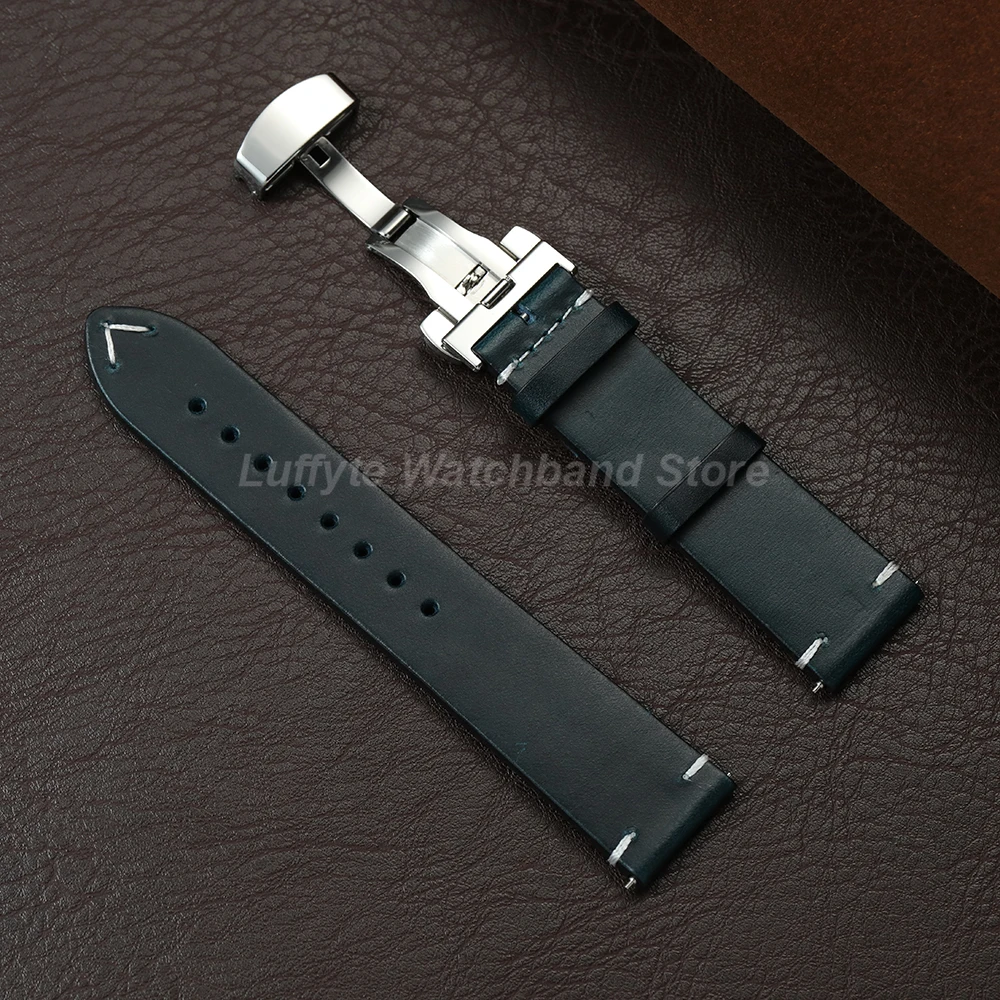 Herren-Uhrenarmband aus Ölwachsleder, 18 mm, 20 mm, 22 mm, Schnellverschluss-Uhrenarmband, universelles Ersatzarmband mit Schmetterlingsverschluss