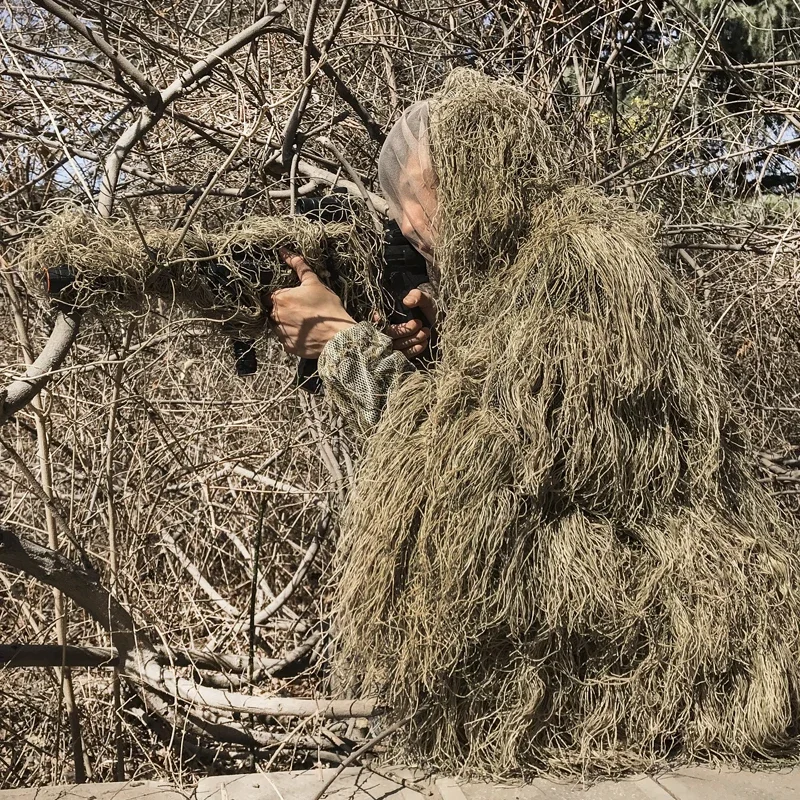 ชุด Ghillie หญ้าเหี่ยว 3 มิติ - เสื้อผ้าล่าสัตว์ลายพรางยุทธวิธีทหาร Sniper