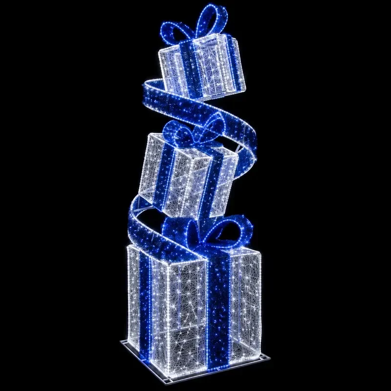 Giant Size CE IP65 Metal Wire Frame Warm Cold White LED String Rope Lighted Ribbon Bowknot Present Christmas Gift Box Motif