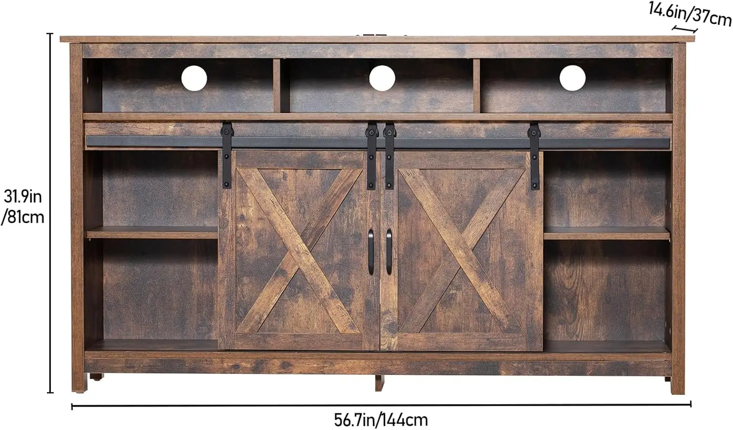 Armoire de Rangement Rustique avec Prise de Courant, Buffet de Bar à Café de Ferme avec Rangement