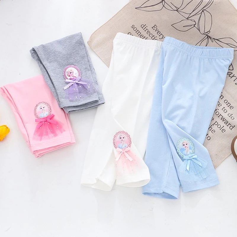 

Capri Pants Girls Shorts Calf-Length For Children Disney Frozen Princess Skirts Baby Girl Pink Blue Lace Kids Legging Anna Elsa