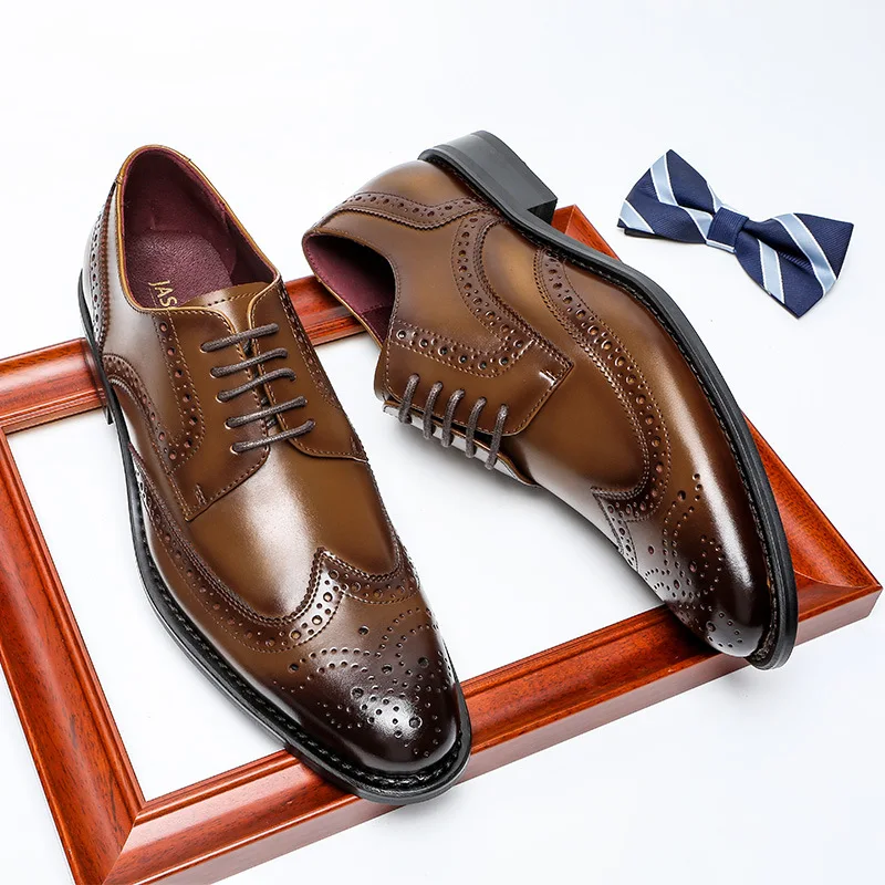 Chaussures provoqué Oxford faites à la main pour hommes, cuir de vache véritable, chaussures trempées, chaussures italiennes formelles de mariage,