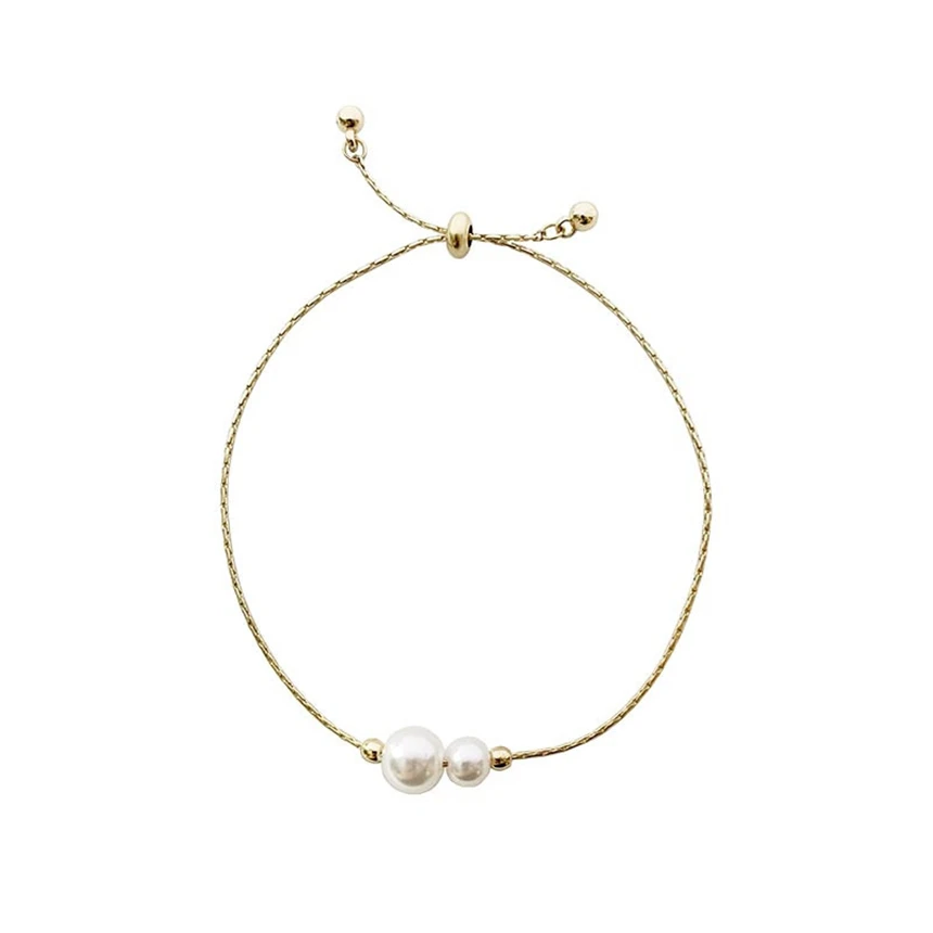 Pulseras ajustables con colgante de perla y cuentas sencillas de acero inoxidable 316L para mujer, joyería fina de moda, regalo SAB682
