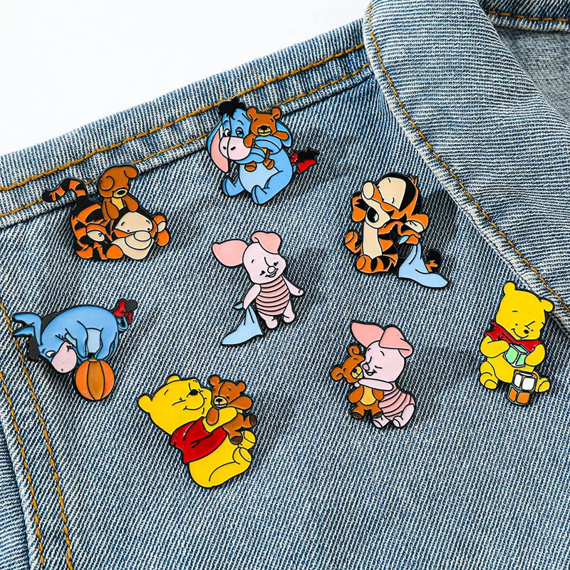 Disney Winnie The Pooh Brooches Enamel Pins Cute Cartoon Pooh Bear Tigger Piglet Eeyore Anime Badge Backpack Accessories