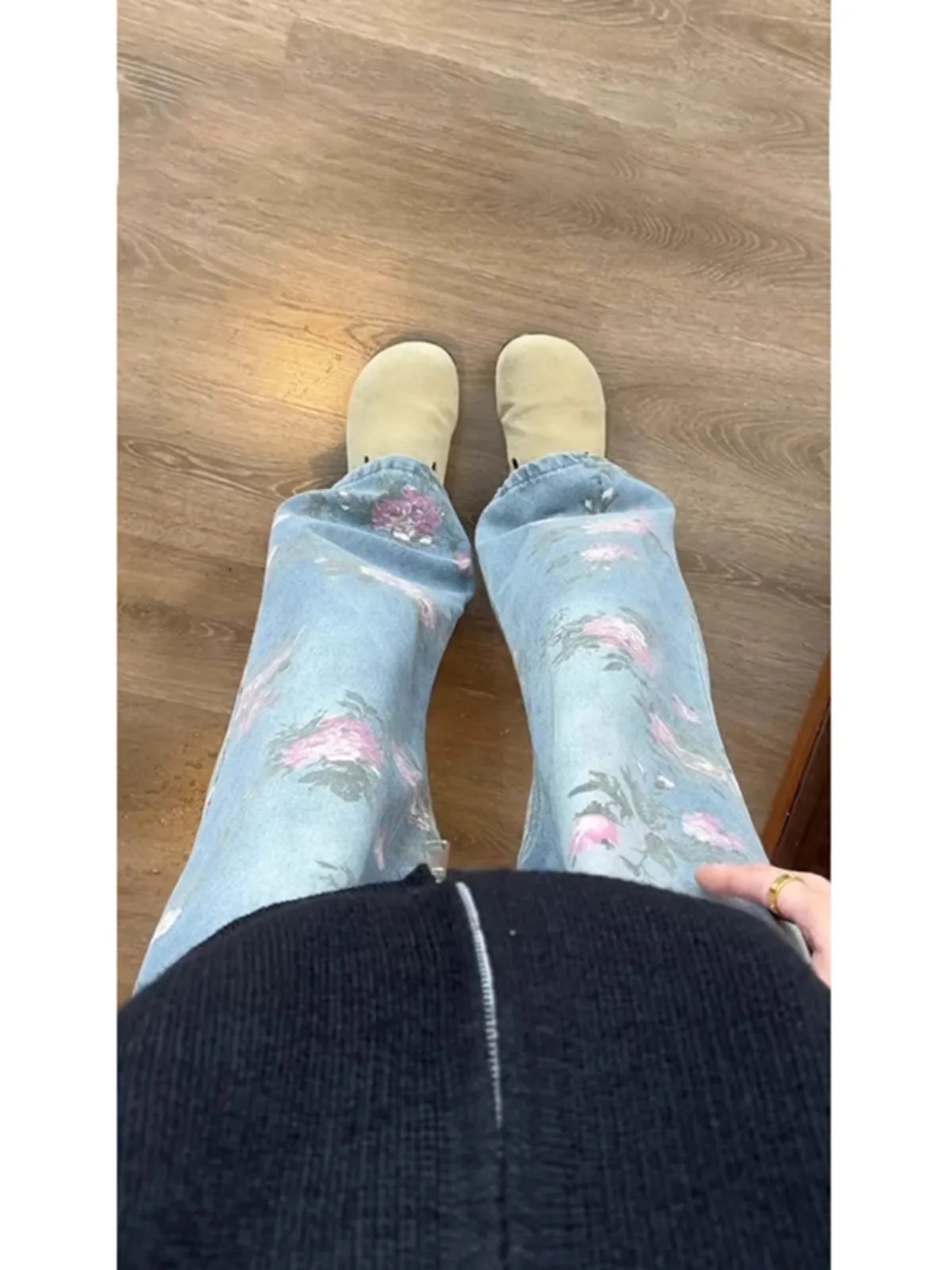 

Floral Embroidered Men's Jeans Loose Straight Leg American Sle Winter Wear Comfortable Fit Casual Faion Long Pants