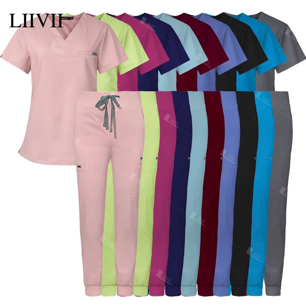 

Multicolour Unisex Jogger Suit Medical Doctor Nursing Uniforms V-neck Top Pocket Pants Clinical Nurse Uniform Surgical Scrub Set