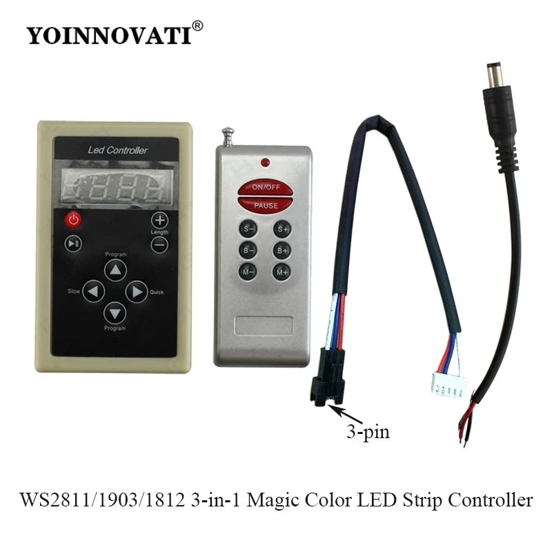 3-in-1 Magic Color LED Strip Controller Wireless RF Remote Controller for WS2811 LED Strip, 1903 Full Color 1812 Dimmer, DC5V