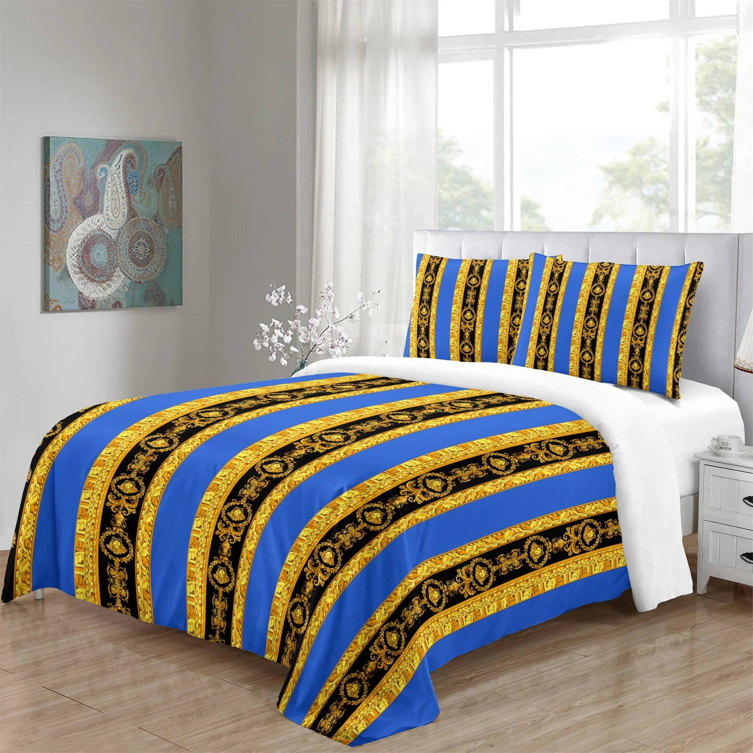 Marchi di lusso nero oro Design piumino morbido King Queen Set copripiumino Full Size 3 pezzi Set biancheria da letto copripiumino 2 federe