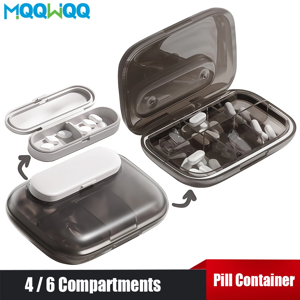 

1Pcs Detachable Pill Organizer,4/6 Compartments Small Pill Container,Daily Portable Pill Box for Pocket Purse Medicine Organizer
