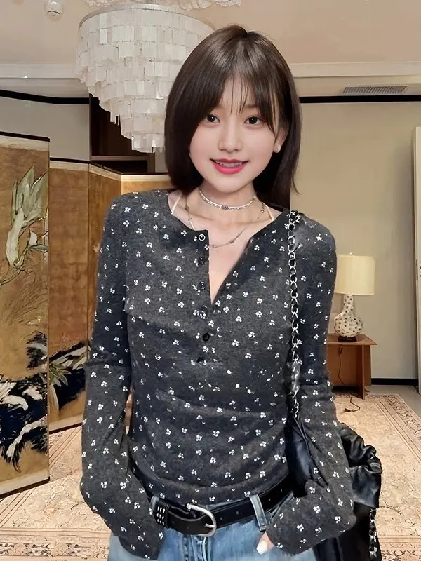 

plus Size Korean Sle Chic f Button Long Sve T-irt Women Spring New Faion Slimming Top Breathable Skin-Friendly