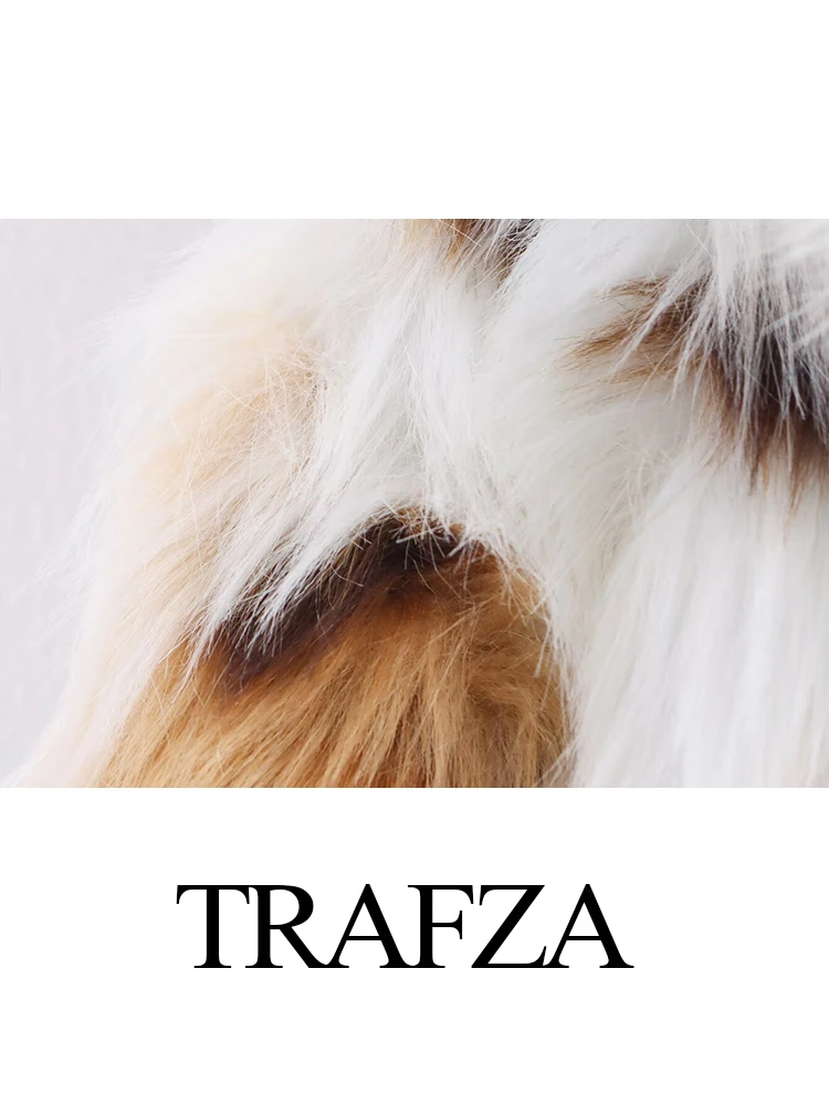 เสื้อโค้ทผู้หญิงแฟชั่นฤดูหนาว TRAFZA ปกเสื้อแบบปกเชิ้ต ขนเฟอร์เทียมลายเสือดาว ทรงหลวม สไตล์ลำลอง อุ่นสบาย แขนยาว