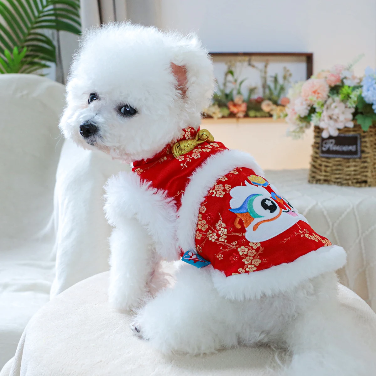 1PC Pet Clothing Cat Winter Velvet Thick Warm Red Tiger New Year Cotton Coat Suitable for Small and Medium sized Dogs