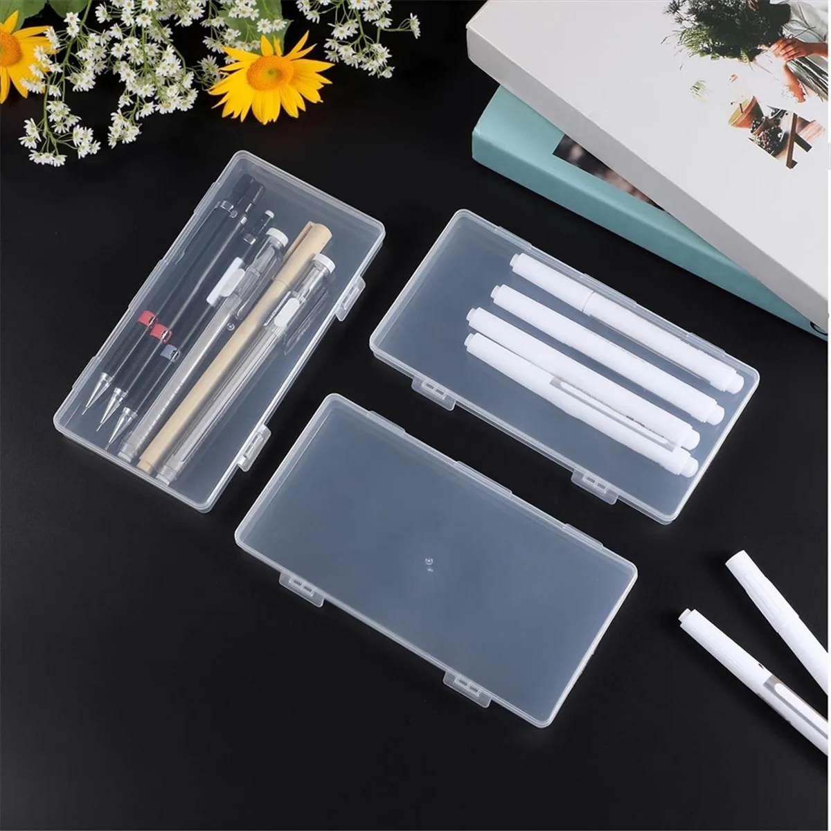 ABGV 3Pack Mini Plastic Clear Storage Containers Box,Small Rectangle Empty Organizer Case with Hinged Lid for Collecting Bead